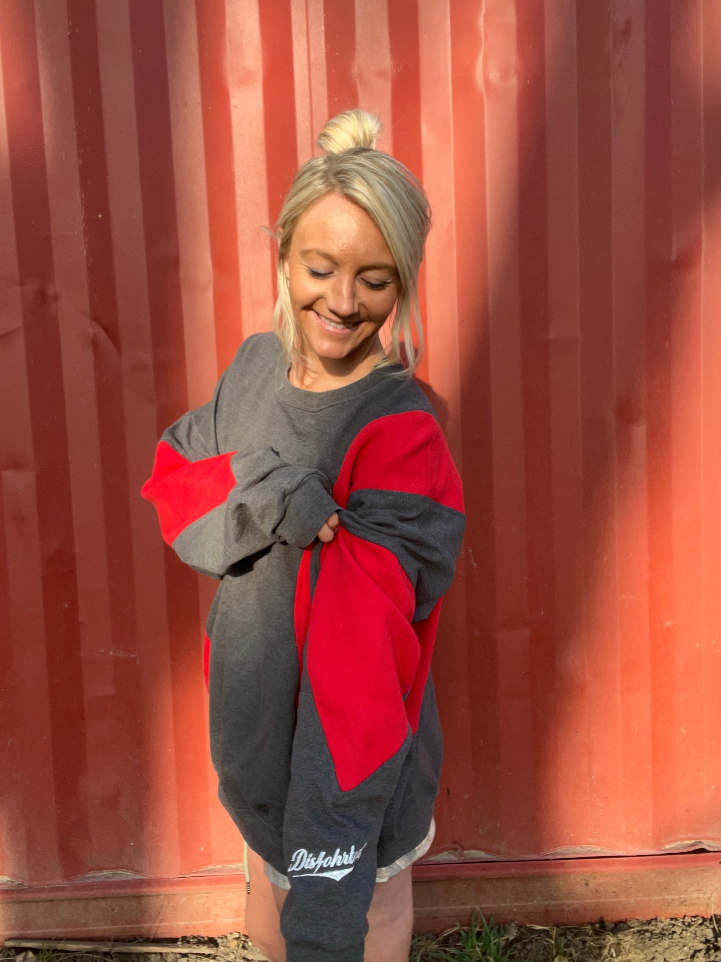 Upcycled vintage crewneck sweatshirt red and grey