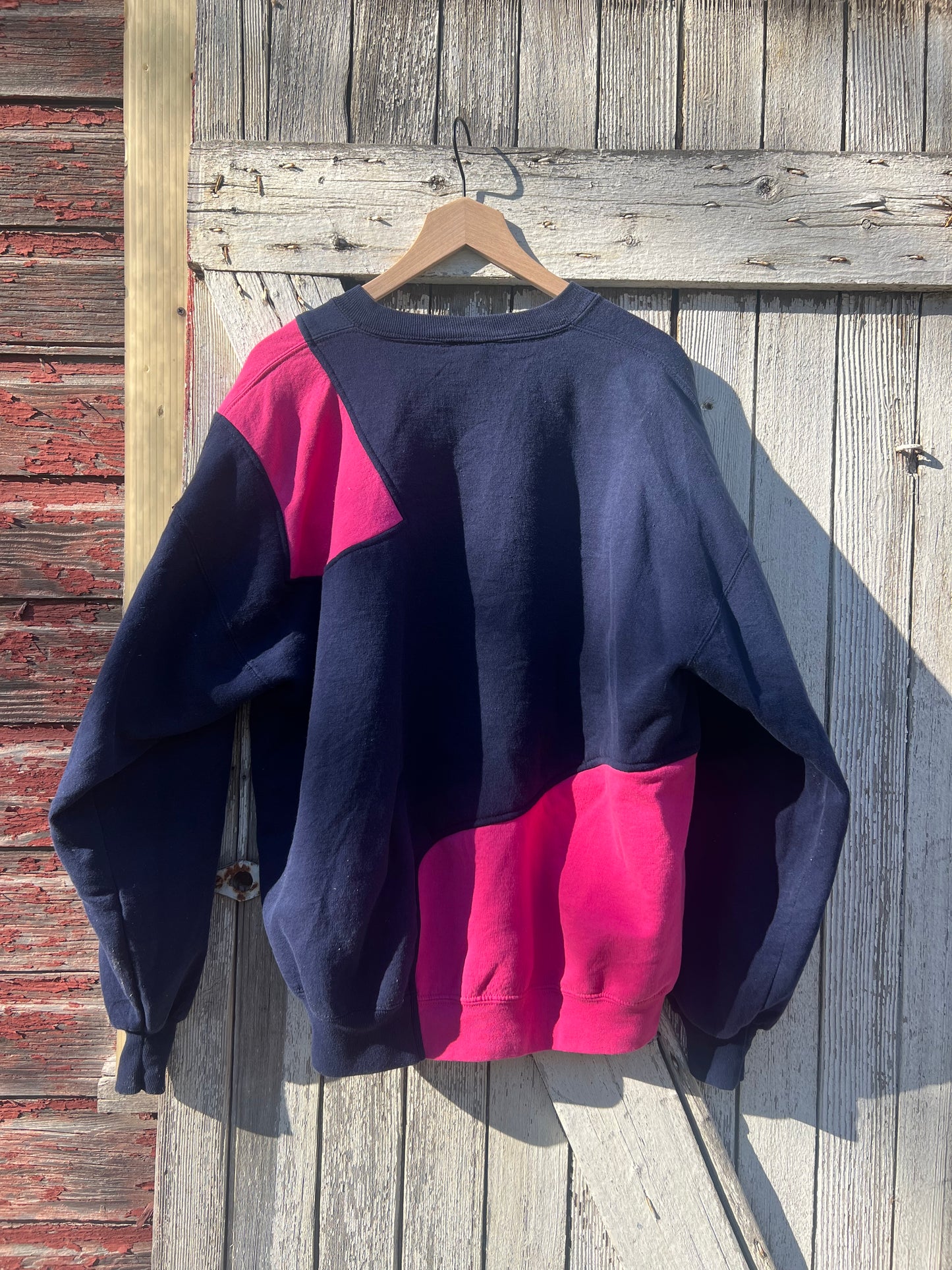 Upcycled vintage crewneck sweatshirt Navy and bubblegum