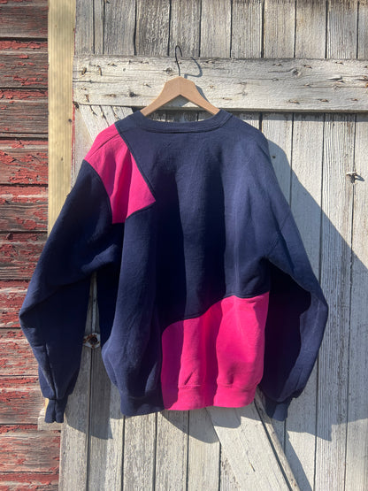 Upcycled vintage crewneck sweatshirt Navy and bubblegum