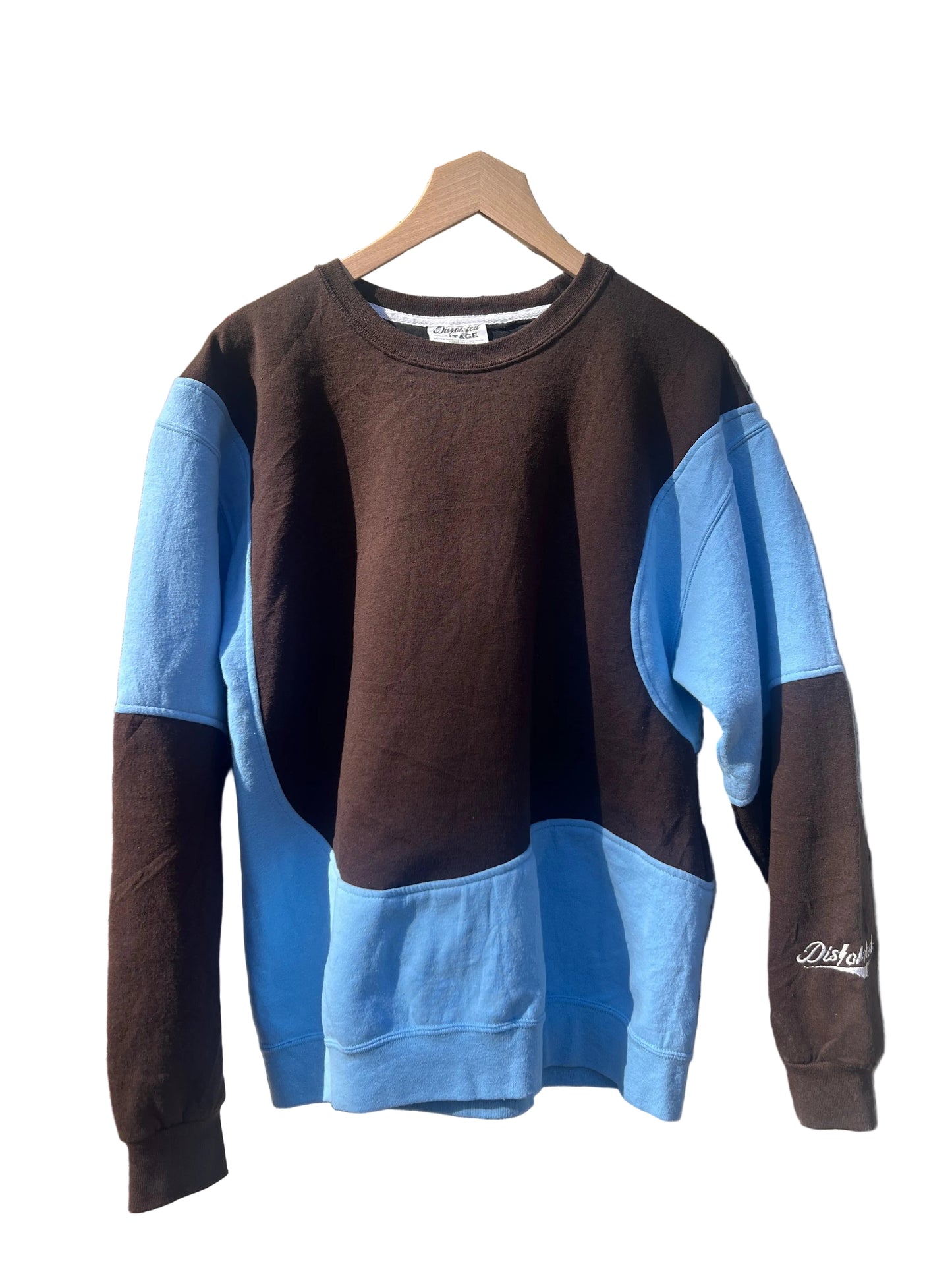 Upcycled vintage crewneck sweatshirt blue and espresso