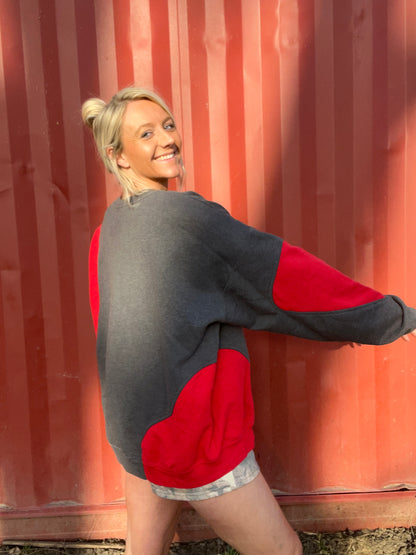 Upcycled vintage crewneck sweatshirt red and grey