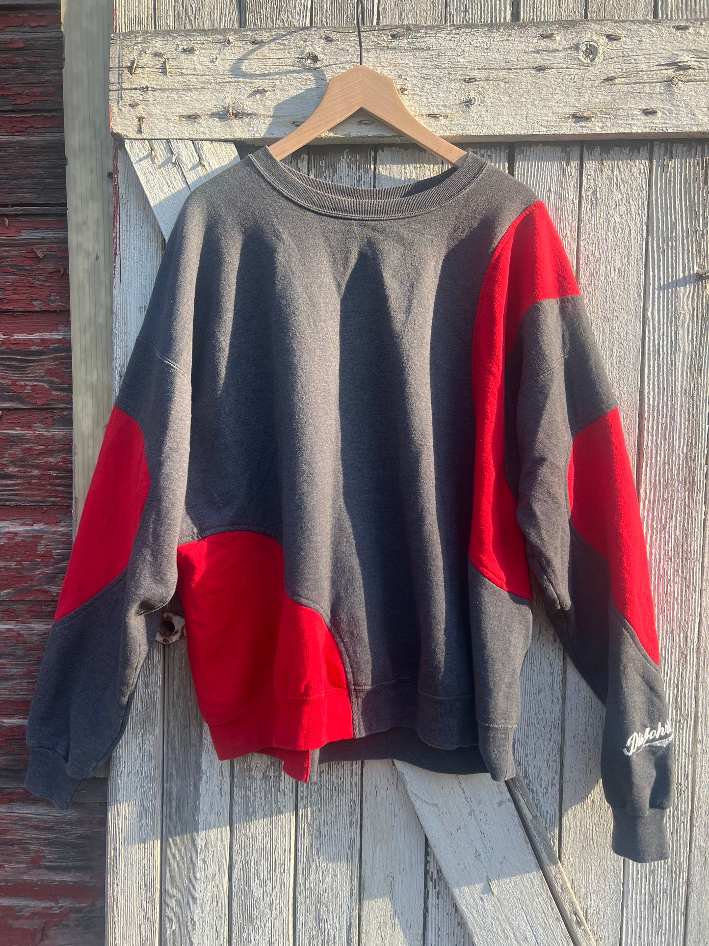 Upcycled vintage crewneck sweatshirt red and grey