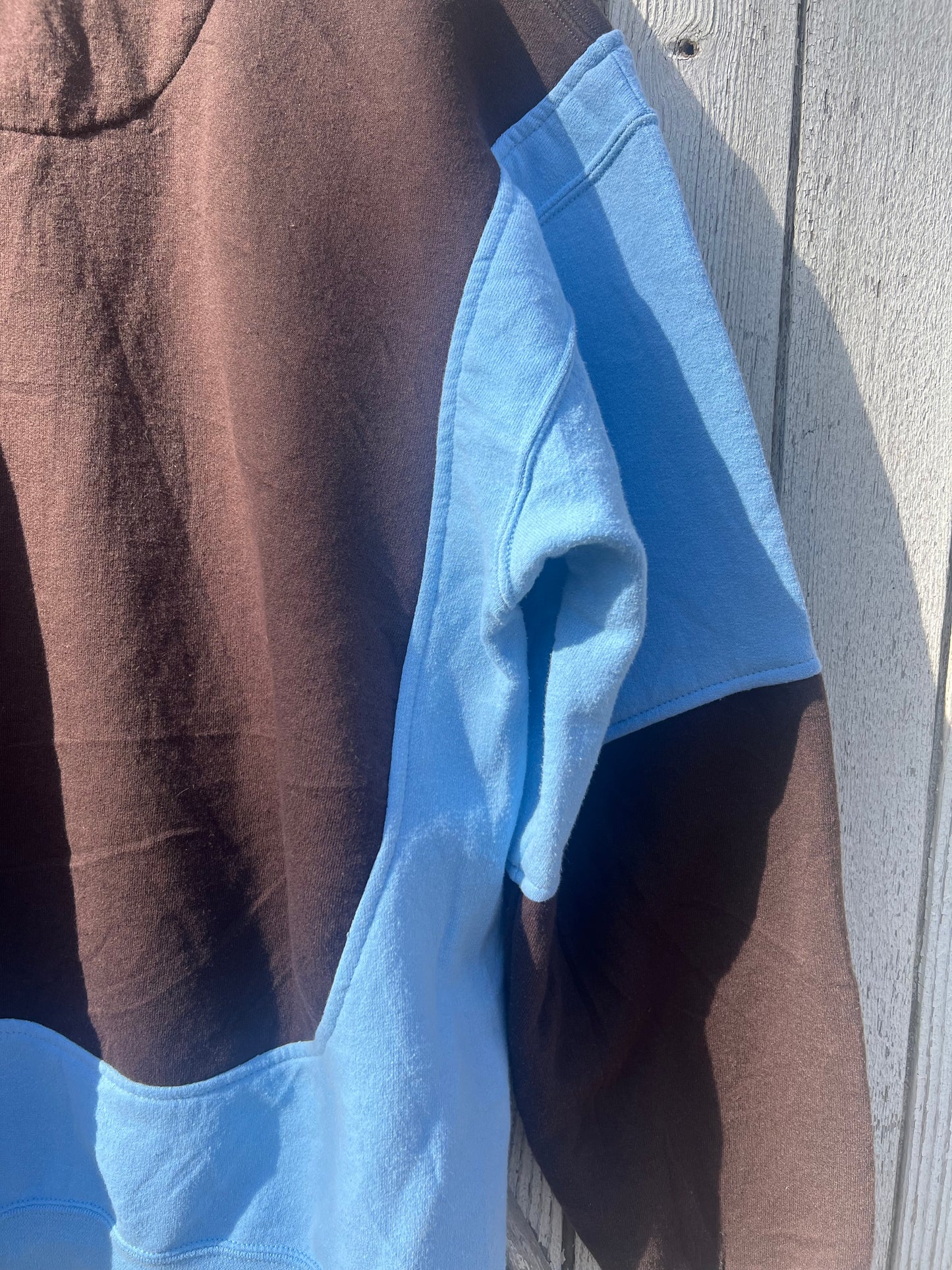 Upcycled vintage crewneck sweatshirt blue and espresso