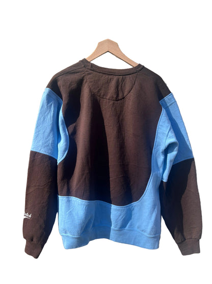 Upcycled vintage crewneck sweatshirt blue and espresso