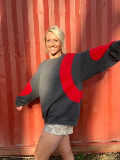 Upcycled vintage crewneck sweatshirt red and grey