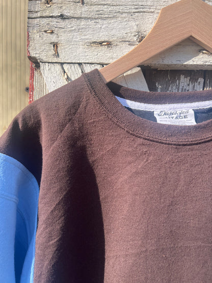 Upcycled vintage crewneck sweatshirt blue and espresso