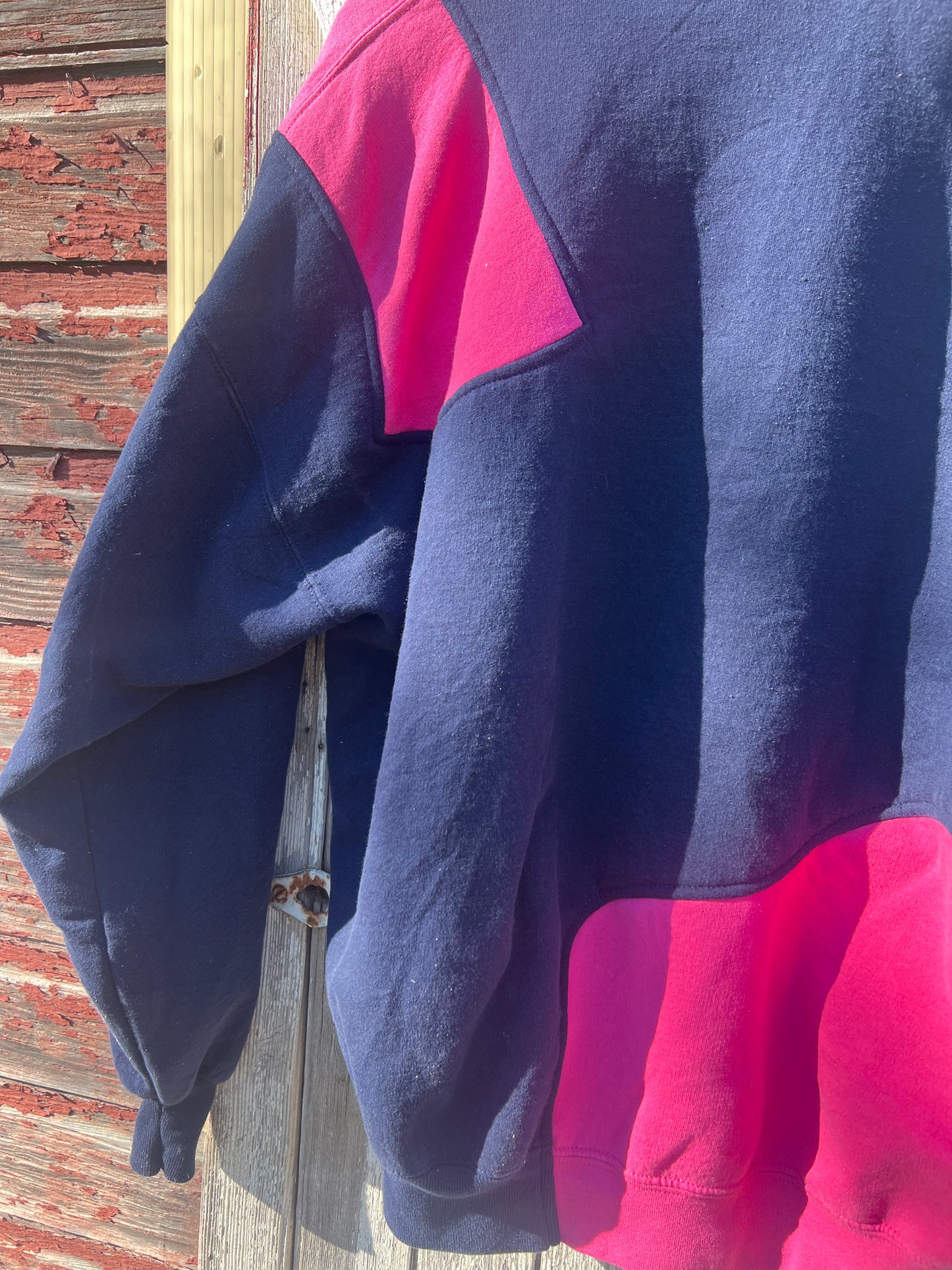 Upcycled vintage crewneck sweatshirt Navy and bubblegum