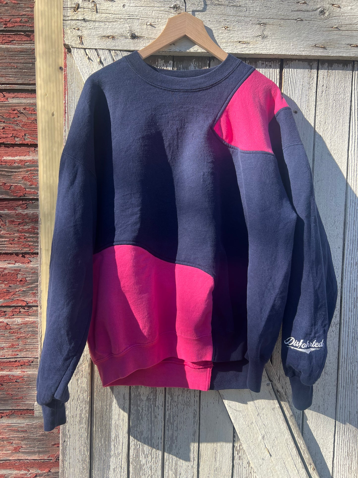 Upcycled vintage crewneck sweatshirt Navy and bubblegum